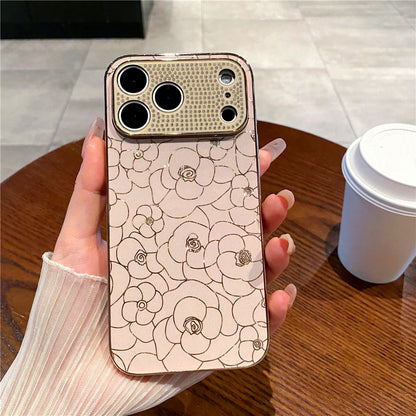 Luxury Plating Diamond Cover Glitter Gold Line Rose Flower Phone Case for iphone 17 PRO MAX 17 AIR 16 PRO MAX 16E 13 14 15 Plus