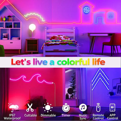 LED RGBIC Neon Strip Light, 16.4 ft Flexible RGBIC LED Strip Light, Bluetooth App Music Syncing DIY Neon Rope, for Gaming Room