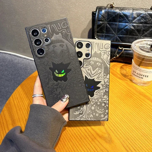 Premium Leather Japan Anime Pocket Monsters Gengar Laser Case For Samsung Galaxy S25 Edge S24 S23 Ultra Puls Back Protect Cover