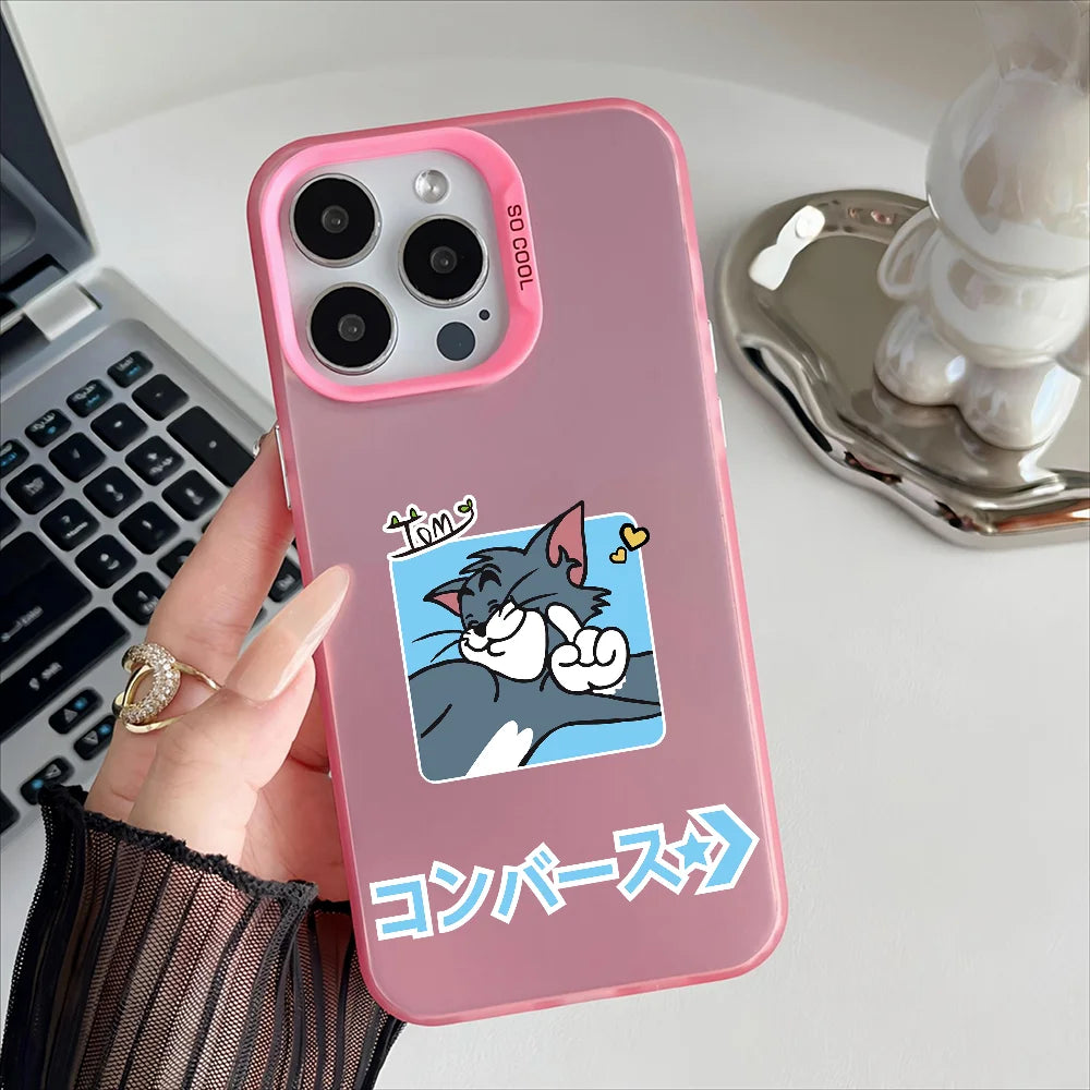 Miniso Tom And Jerry Phone Case For iPhone 16 15 14 13 12 11 Pro Max Independent Metal Button Electroplating Mobile