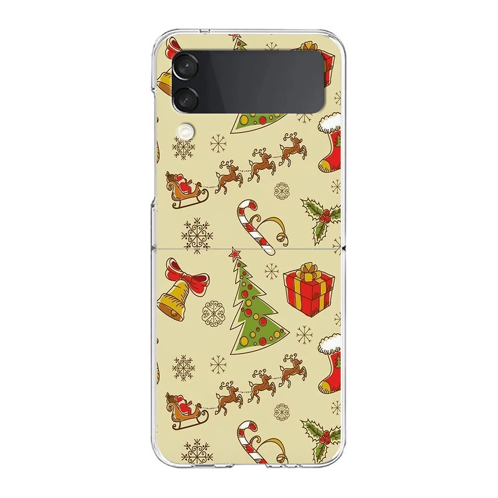 Merry Christmas Pattern Phone Case For Samsung Galaxy Z Flip 6 ZFlip 5 7 Hard Transparent Cover for Samsung ZFlip4 ZFlip3 Shell