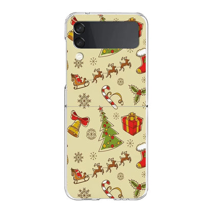 Merry Christmas Pattern Phone Case For Samsung Galaxy Z Flip 6 ZFlip 5 7 Hard Transparent Cover for Samsung ZFlip4 ZFlip3 Shell