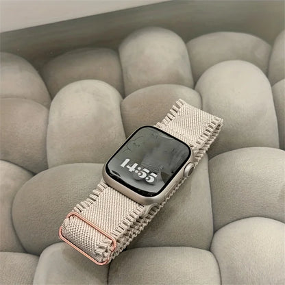 Woman Lace Elastic Nylon Band Compatible with Apple Watch Dial Of 38/40/41mm 42/44/45/46/49mm, Soft Solo Loop Wristband