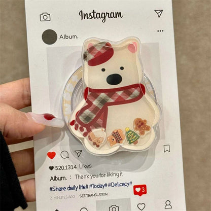 Korean Cute Quicksand Christmas Puppy Magnetic Holder Grip Tok Griptok Phone Stand Support For iPhone For Pad Magsafe Smart Tok