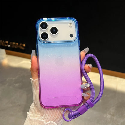 Gradient Colorful Transparent Phone Case For iPhone 17 16 15 14 13 12 Pro Max Plus Shockproof TPU Back Cover With Wrist Strap