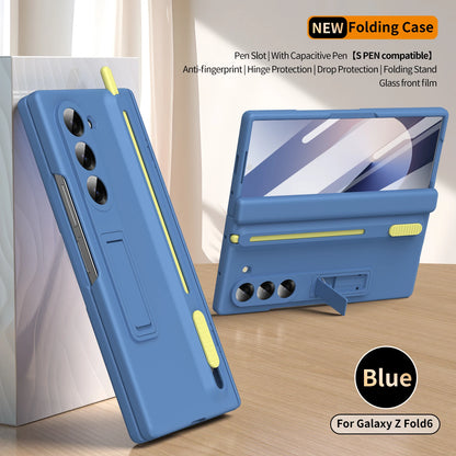 Plating Clear Hinge Magnetic Case For Samsung Galaxy Z Fold 4 5 with Pen Holder Full Screen Protector Phone Cover Fold 7 6 3 5G