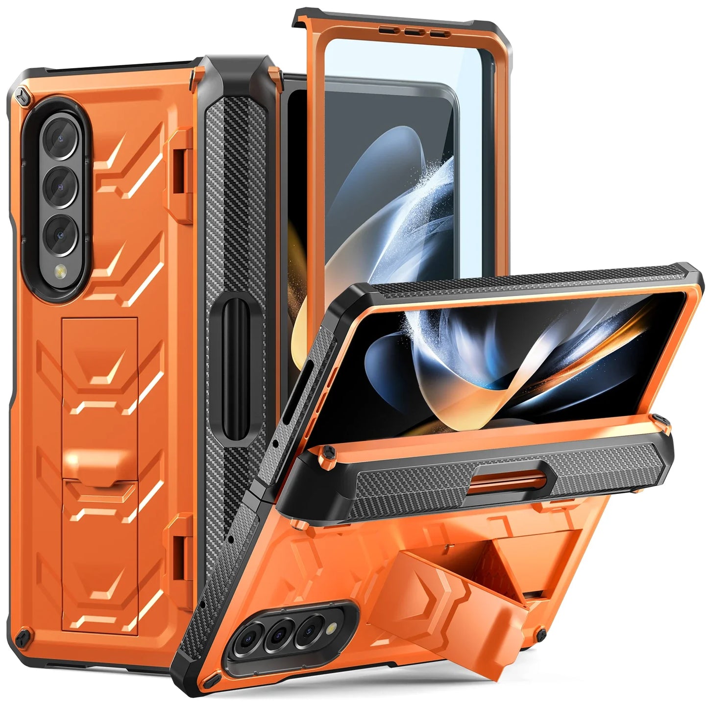 For Samsung Galaxy Z Fold 5 4 3 5G Case,Full-Body Dual Layer Rugged Case with Built-in Screen Protector & Kickstand & S Pen Slot
