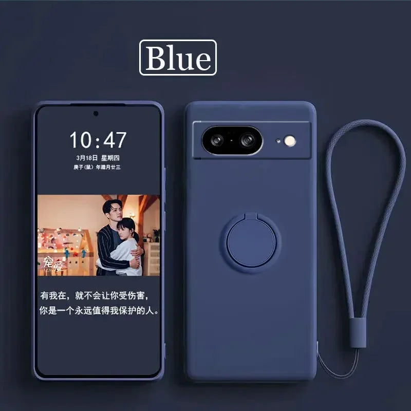 Case for Google Pixel 8 9 Finger Ring Stand Holder Slicone Cover for Pixel 9 Pro XL Solid Color Lens Protection Soft Phone Case