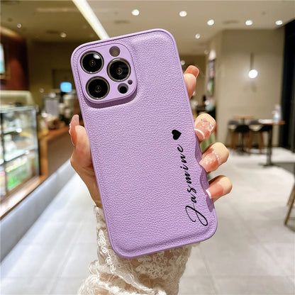 16 15 14 13 Pro Max Case Personalised Customized Name Leather Luxury Korea Cover For iPhone 13 12 11 Pro Max - covers4phones