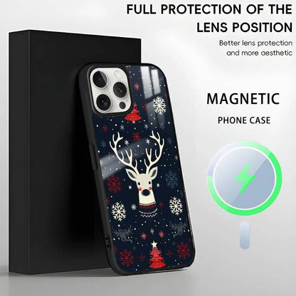Christmas Reindeer phone case for iPhone 17 16 15 14 13 12 11 Pro Max Plus Mini Magsafe Magnetic Wireless Mirror Funda