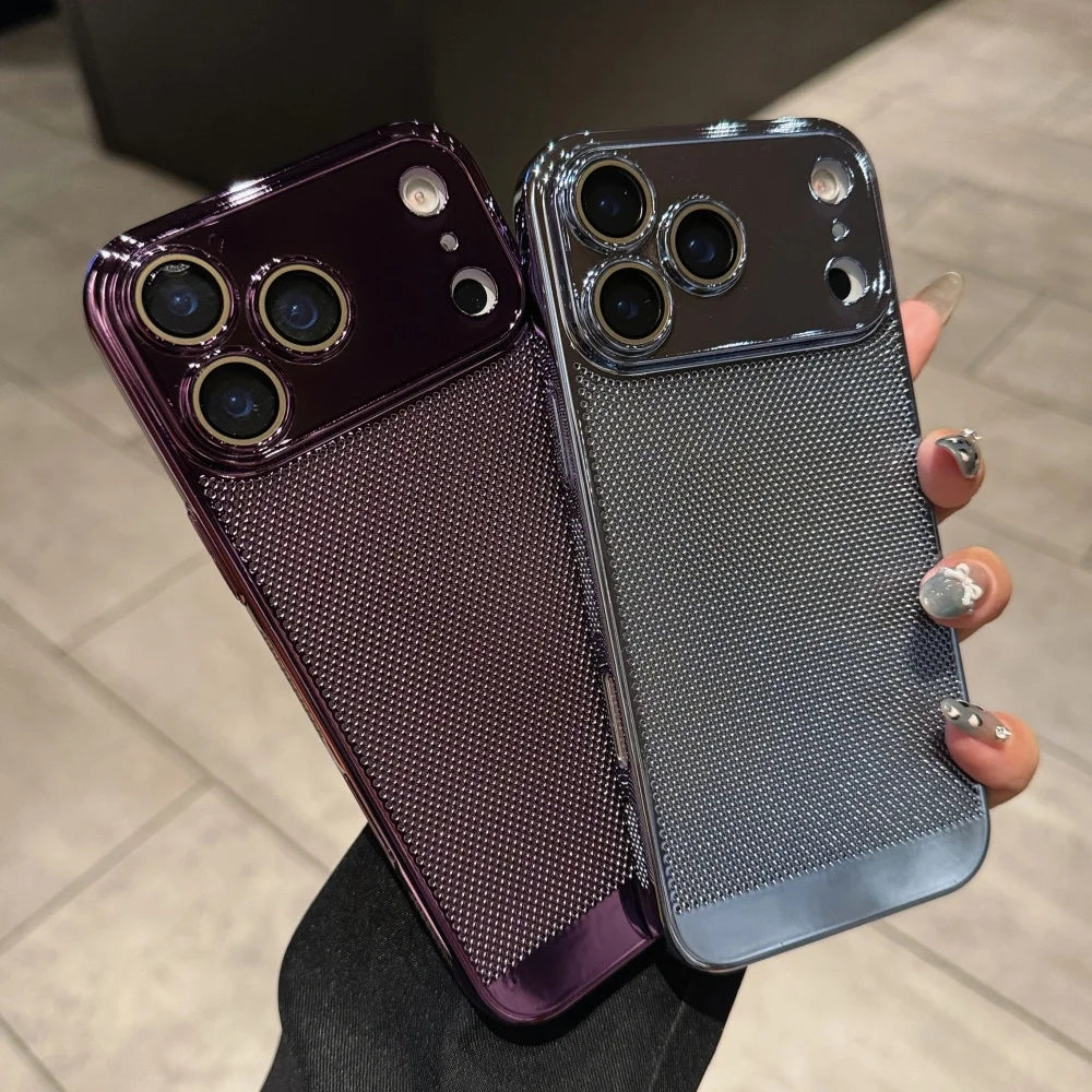 Plating Heat Dissipation Cooling Hollow Case For iPhone 11 12 13 14 15 16 Plus 17 Pro Max Air Camera Protection Shockproof Cover