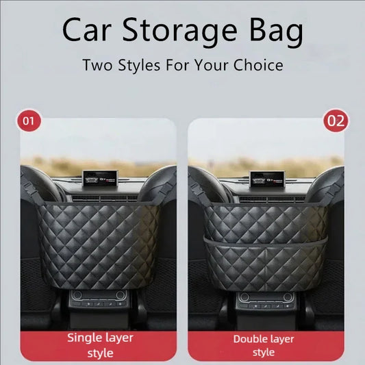 Car Middle Seat Storage Net Large Capacity Leather Bag Seat Back Storage Bag Car Chair Back Supplies Storage Goods Hanging Bag