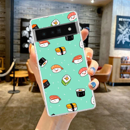 Phone Case For Google Pixel 9 8 7 6 9A 8A 7A 6A 5 4 5A 4A 3A Pro XL Soft Clear TPU Transparent Cover Cute Cartoon Sushi