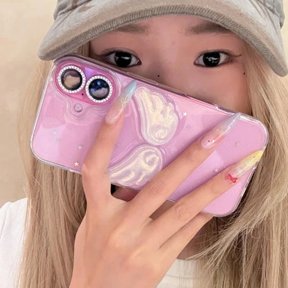 Korean INS Cute Glitter Shiny Angel Wings Phone Case For iPhone 16 15 13 12 11 Pro Max 14 Plus X XR XS Max Clear Cover Girl Gift
