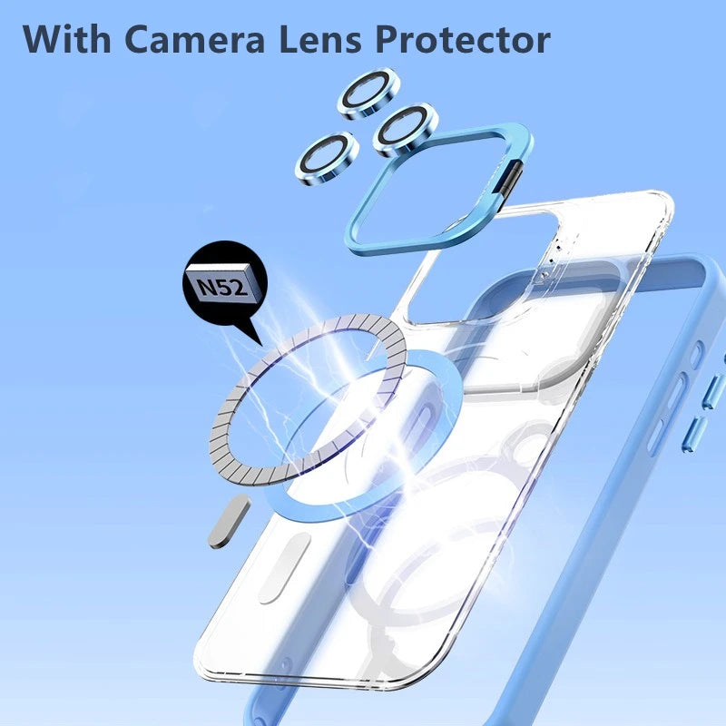 Fashion Magnetic Stand Case for iPhone 16 15 14 Plus 13 12 11 Pro Max Case for Magsafe Wireless Charge With Lens Protector Cover