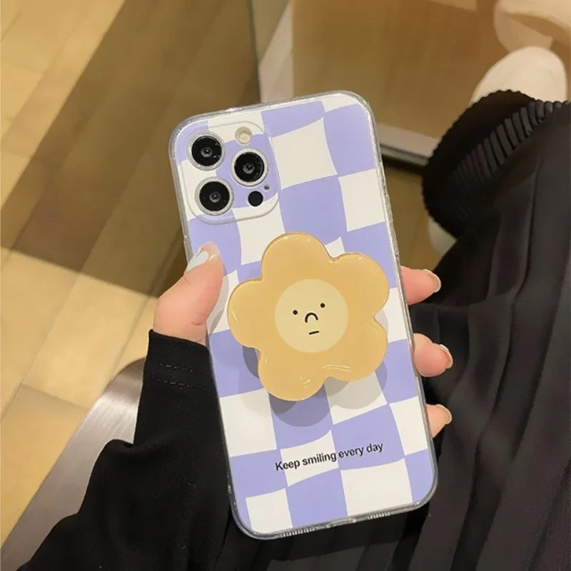 Daisy Flowers Grip Tok Holder Phone Case For Samsung Galaxy A55 A54 5G A34 A14 A15 A25 A24 S20 FE S21 S22 S23 Plus S24 S25 Ultra