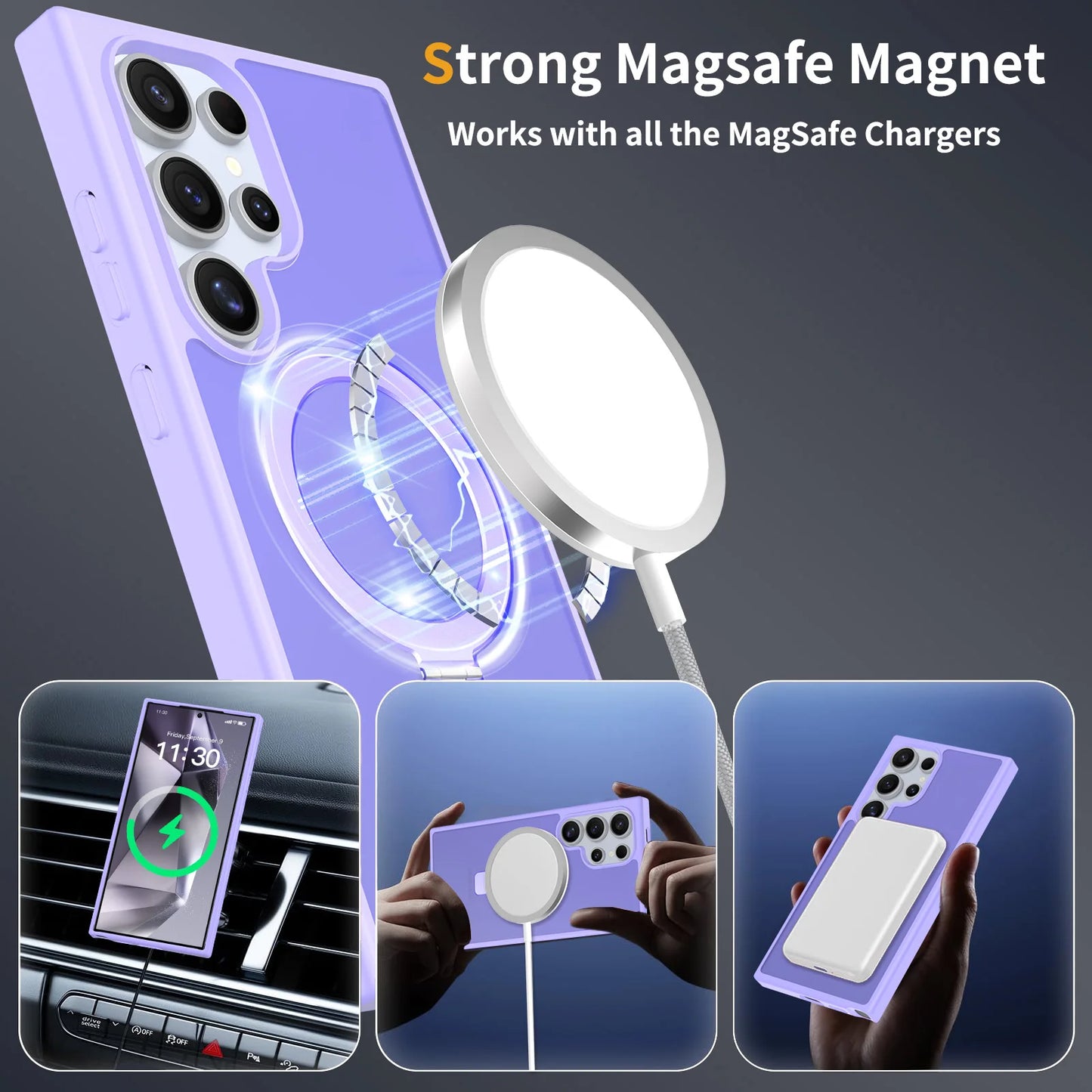 Luxury Metal Ring Fold Stand Case For Samsung Galaxy S25 Edge S24 Plus S23 Ultra Matte Translucent Wireless Charger Cover Funda