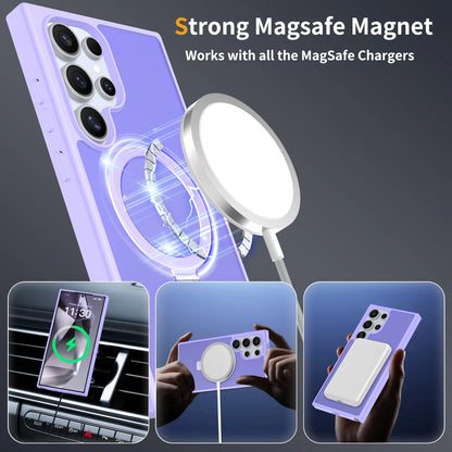 Luxury Metal Ring Fold Stand Case For Samsung Galaxy S25 Edge S24 Plus S23 Ultra Matte Translucent Wireless Charger Cover Funda