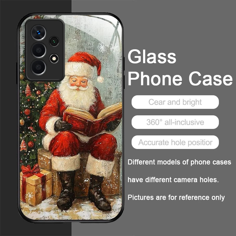 Merry Christmas Santa Claus Pattern Tempered Glass Phone Case for Samsung Galaxy S25 Ultra S24 S23 Plus S22 S21 S20 FE A56 Cover