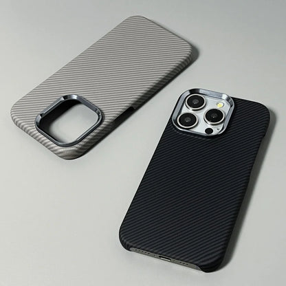Luxury Carbon Fiber Slim Case For iPhone 17 13 14 15 16 Pro Max Shockproof Alloy Lens Camera Protective Ultra Thin Hard PC Cover