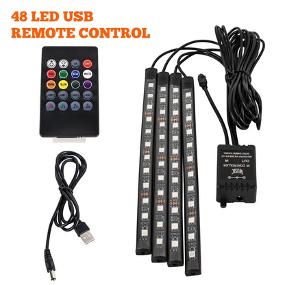 Neon 48 72 LED Car Interior Ambient Foot Light with USB Wireless Remote Music App Control Auto RGB Atmosphere Decorative Lamps