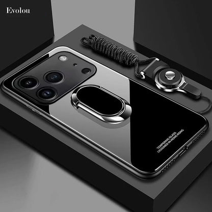 For iphone 17 Air 17 Pro Max Cases Magnet Ring Stand Phone Case For iphone 16E 15Plus 14Pro Max Mirror Tempered Glass Back Cover