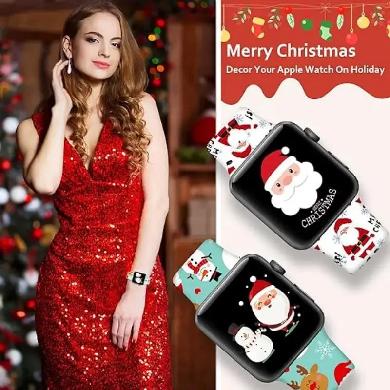 Christmas Straps for Apple Watch band 44mm 40mm 46mm 49 41mm 45 42mm 38 Printed Silicone Bracelet iwatch series 11 10 9 8 7 6 5