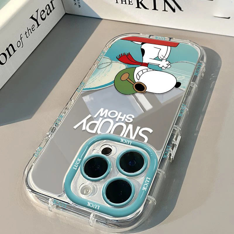 Pilot Snoopy Show Mirror Phone Case For iPhone 14 13 12 11 15 16 Pro Max Lovely Hard Shockproof Kawaii Cover