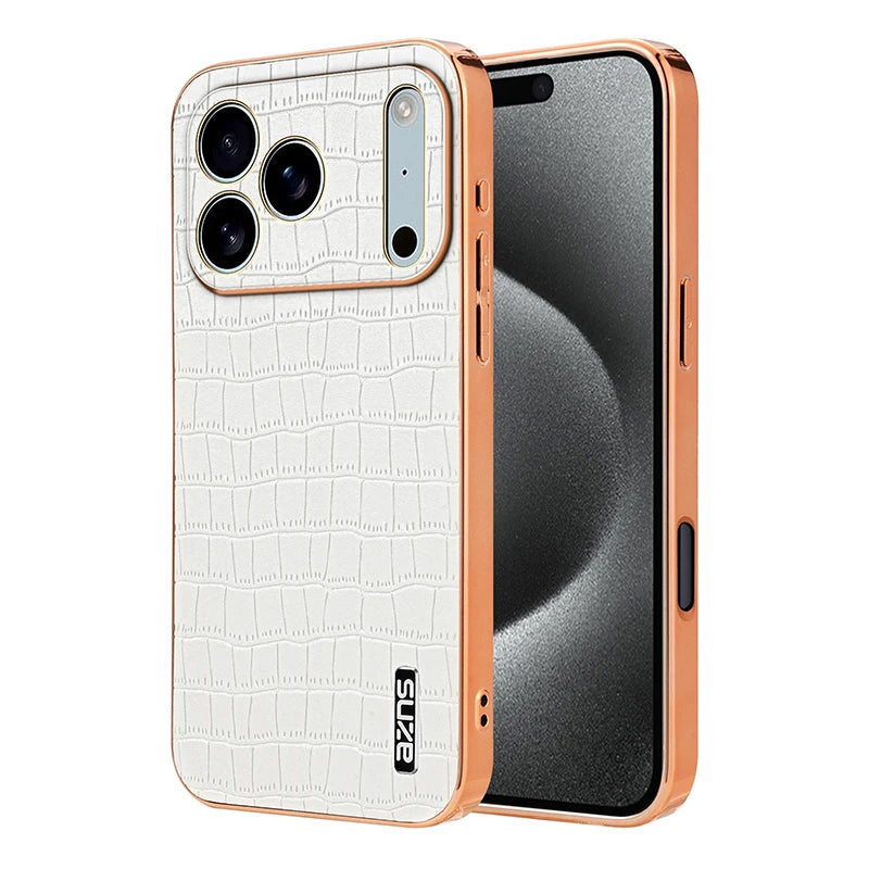 for iPhone 17 Pro Max 17 Pro Air Case 3D Crocodile Texture PU Leather Plating Bumper Full Camera Protector Soft Cover Shell
