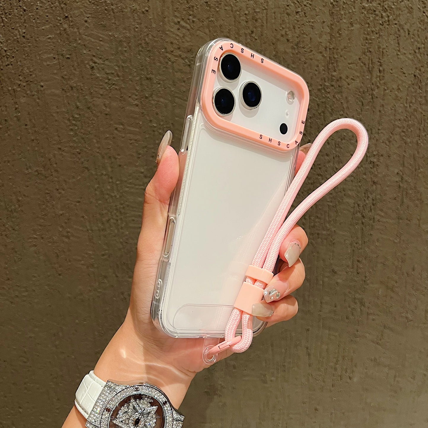 Luxury Shockproof Armor Clear Case for iPhone 17 Air 16 15 14 Plus 13 12 11 Pro Max XR XS 8 Hit Color Wrist Strap Lanyard Cover