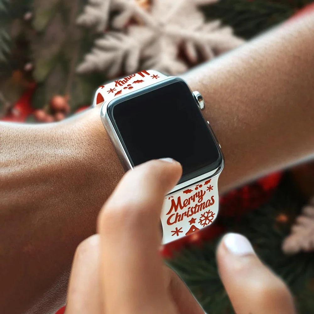 Christmas Band for Apple Watch Ultra 3/2/1/ Series 11/10/9/8/7/6/5/SE New design Engraved silicone 40/41/42/44/45/46/49mm strap