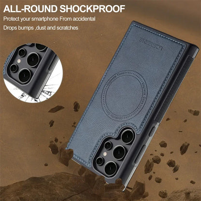 Magnetic MagSafe Pu Leather Phone Case for Samsung Galaxy S25 Edge S24 Ultra S23 FE S22 Plus S21 S20 A17 Wireless Charging Cover