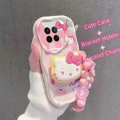 Kuromi Hello Kitty Bracket Bracelet Phone Case For IPhone 16 15 Pro Max 14 11 12 13 Mini XR 8 7 Plus X XS SE Sanrio Cute Cartoon