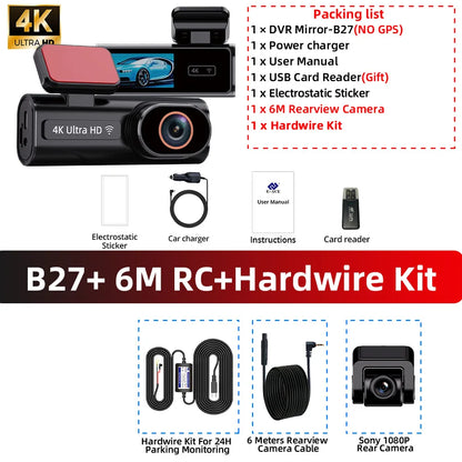 ACCEO Dash Cam WIFI GPS Mini CAR DVR Front 4K And Rear 1080P Dual Lens Black Box Room Camera Night Vision 24H Parking Monitor
