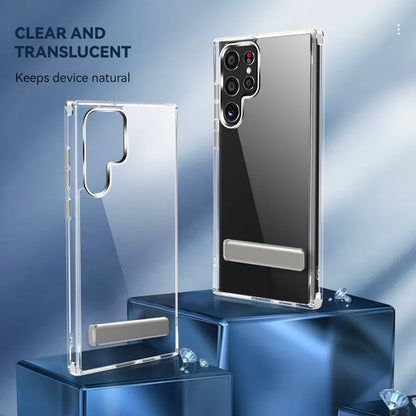 Clear Mobile Phone Case for Samsung Galaxy S25 S23 22 Ultra FE Plus with Metal Kickstand Transparent Stand Cases Slim Back Cover
