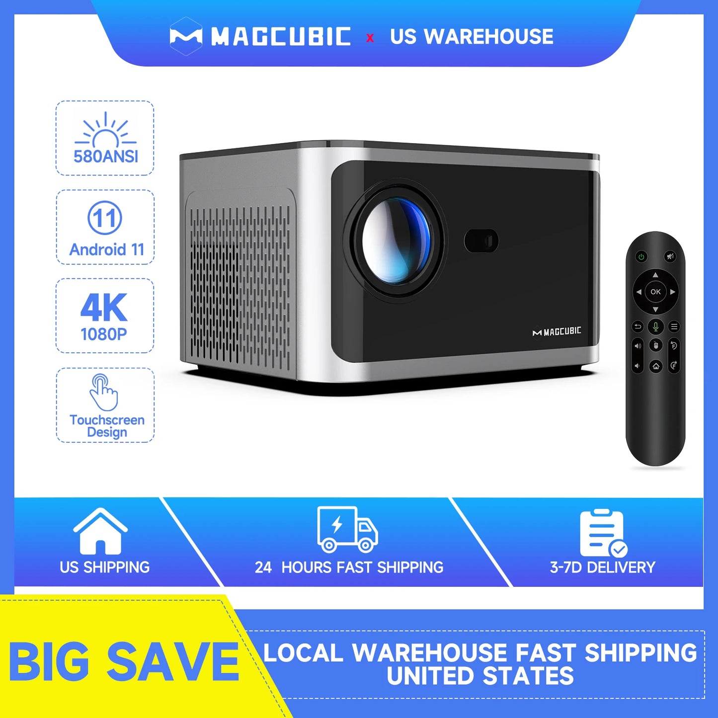 Magcubic HY350 Projector Android 11 4K 1080P 580ANSI Wifi6 Voice Control Allwinner H713 Electronic Focus BT5.0 Home Projetor