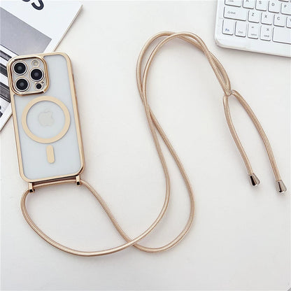 Luxury Necklace Cord Rope Lanyard Plating Magnetic Clear Phone Case For iPhone 16 14 11 12 13 15 Pro Max For Magsafe Soft Coverd