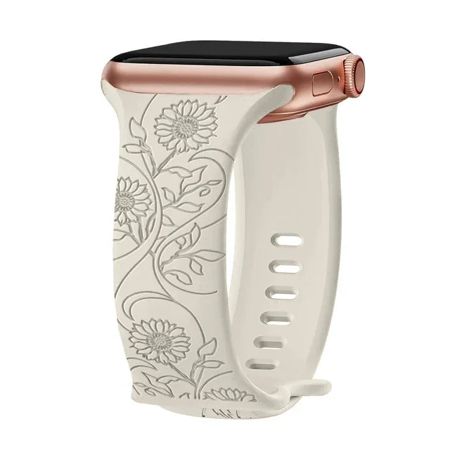 Engraved Band for Apple Watch Strap 46mm 44mm 42mm 41mm 40 45mm Ultra 3 2 49mm Floral Bracelet Iwatch Series 11 10 9 8 7 SE 6 5
