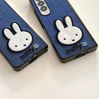 Embroidery Rabbit Bear Cloth Fabric Phone Case For Samsung Galaxy Z Fold & Z Flip 7 6 5 4 3 Hard Protection Shell