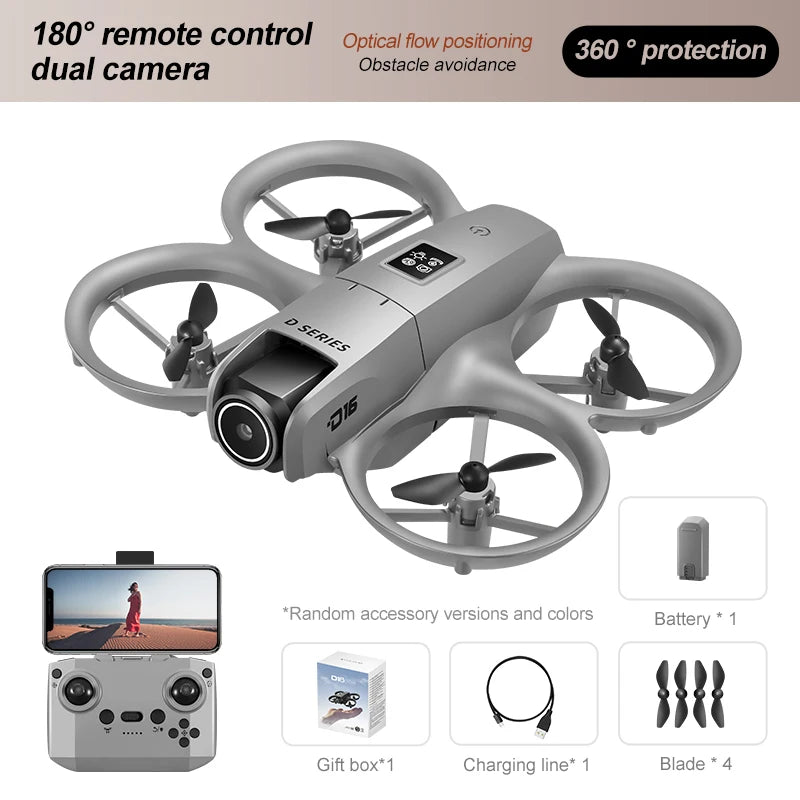 New D16 Mini Drone Dual Camera 8K HDAerial Aircraft Obstacle Avoidance UAV Fixed Remote Control Airplane Gift Toys 20000M