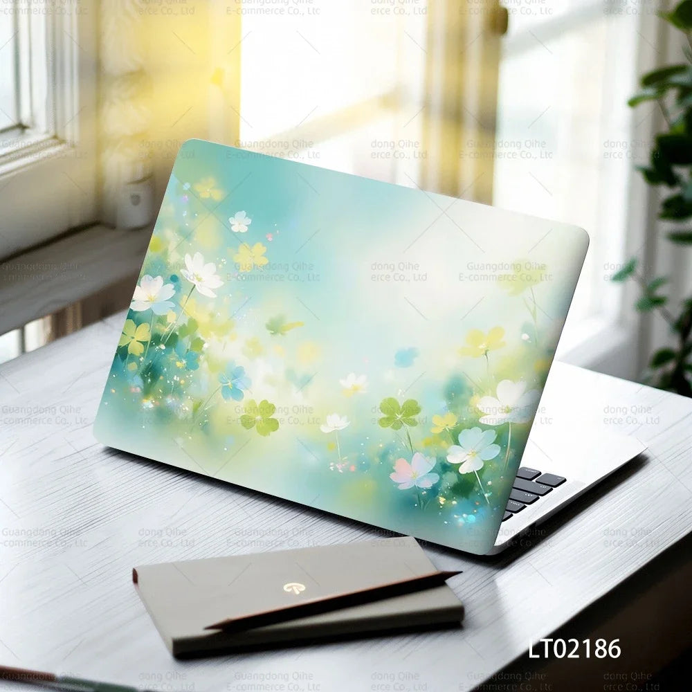 2PCS Christmas Flower Laptop Skin Stickers - Festive Holiday Floral Oil Painting Design, Waterproof PVC Decal Computer Decor