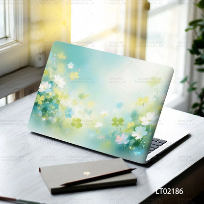 2PCS Christmas Flower Laptop Skin Stickers - Festive Holiday Floral Oil Painting Design, Waterproof PVC Decal Computer Decor