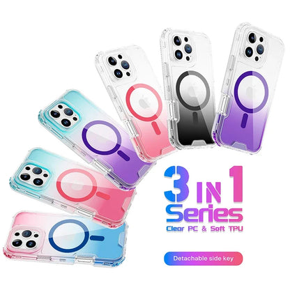 Heavy Duty Hard 3IN1 Gradient Shockproof Magnetic Case For iPhone 16 15 14 13 12 11 Pro Max Plus Magsafe Wireless Charging Cover