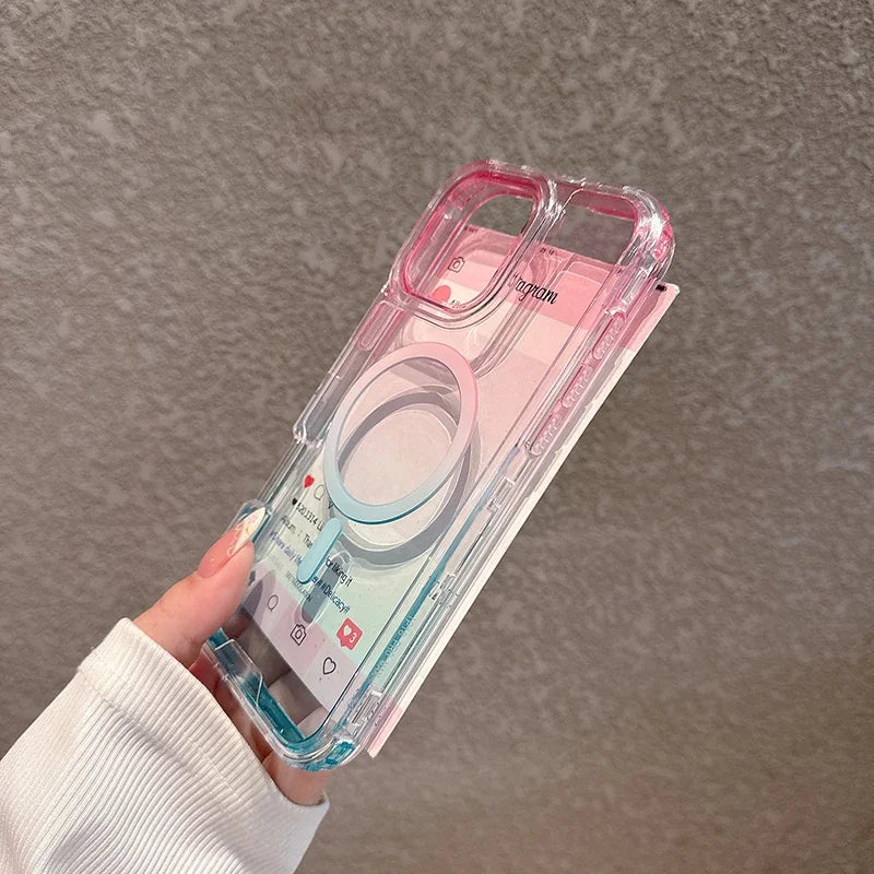 Heavy Duty Hard 3IN1 Gradient Shockproof Magnetic Case For iPhone 16 15 14 13 12 11 Pro Max Plus Magsafe Wireless Charging Cover