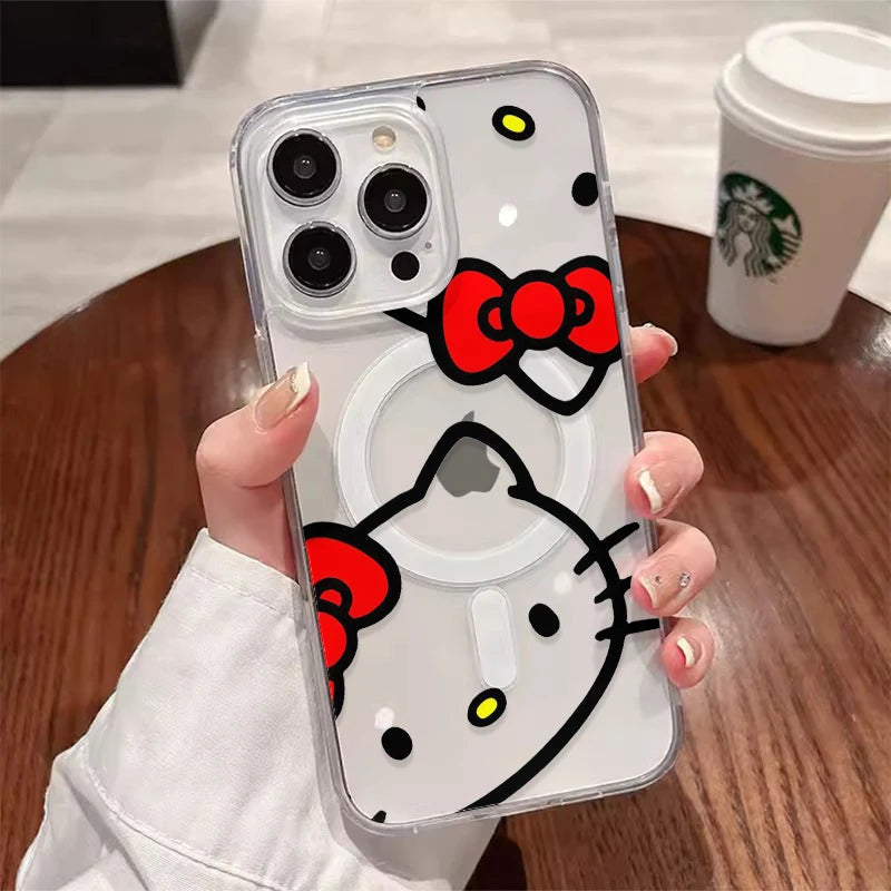 Sanrio Hello Kitty Cute Cartoon With Magsafe Case For iPhone 16 15 14 13 12 11 Pro Max Magnetic Compatible Hard Shell Cover