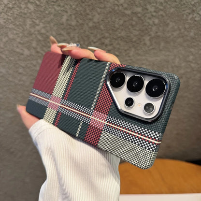 Mountain Carbon Fiber Kevlar Pattern Plastic Case For Samsung S25 S24 S23 Ultra Plus For Magsafe Magnetic Wireless Charge Cover
