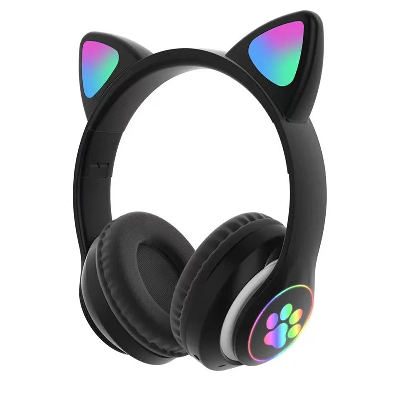 P47M Wireless Headphone Flash Light Cute Cat Bluetooth with Mic Control LED Stereo Music Helmet Phone Bluetooth Headset Gift