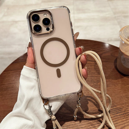 Crossbody Lanyard Necklace Transparent Magnetic For Magsafe Phone Case for iPhone 15 11 12 13 14 16 Pro Max Plus Anti-lost Cover