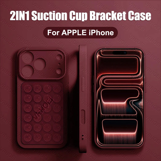 Fashion 2IN1 Suction Cup Bracket Lens Protection Phone Cases For iPhone 17 16 13 11 14 15 12 17 Pro Max Case Phone Accessories