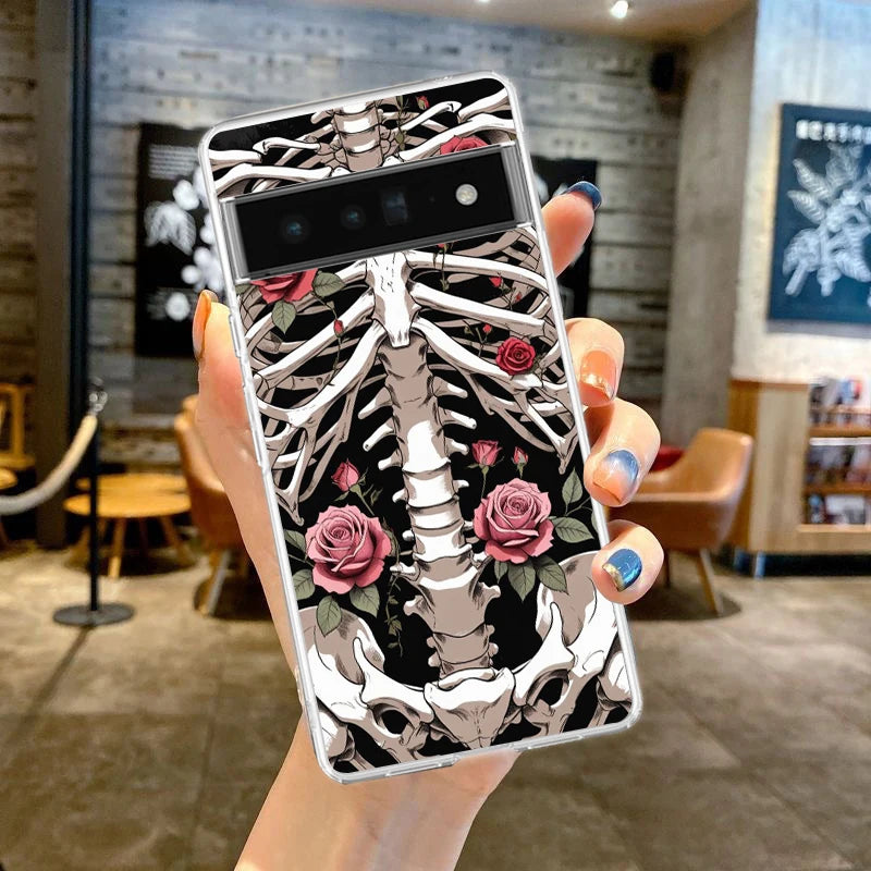 Phone Case For Google Pixel 10 9 8 7 6 9A 8A 7A 6A 5 4 5A 4A 3A Pro XL Soft Clear TPU Transparent Cover Hard Pink Purple Skull